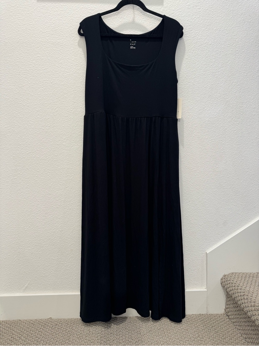 NWT A New Day black sleeveless scoopneck maxi dress w/ gathered, drop-waist seam